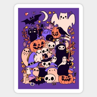 Cute halloween doodle art cute ghost pumpkins skulls and candy Magnet